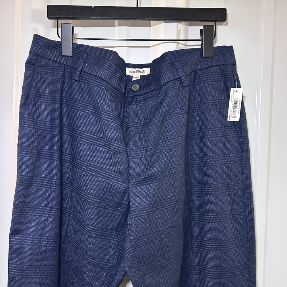 Goodthreads Mens Slim Fit Glen Plaid Dress Pants Navy Blue 36W x 32L NWT